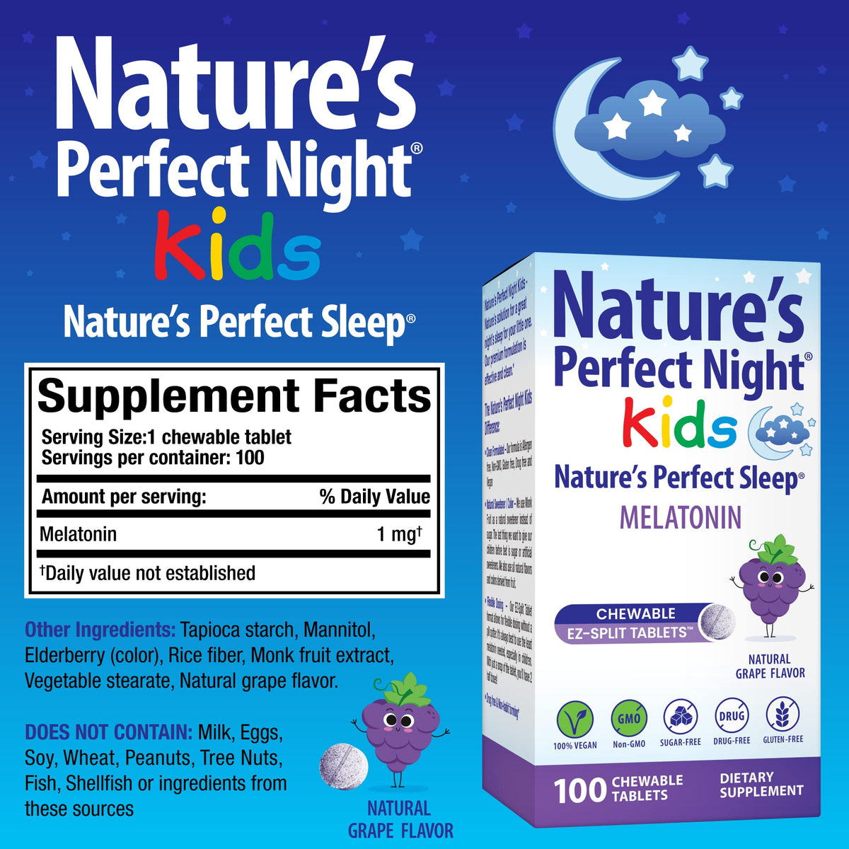 Nature's Perfect Night Kids Melatonin 1mg - 100 Chewable Tablets - image 3