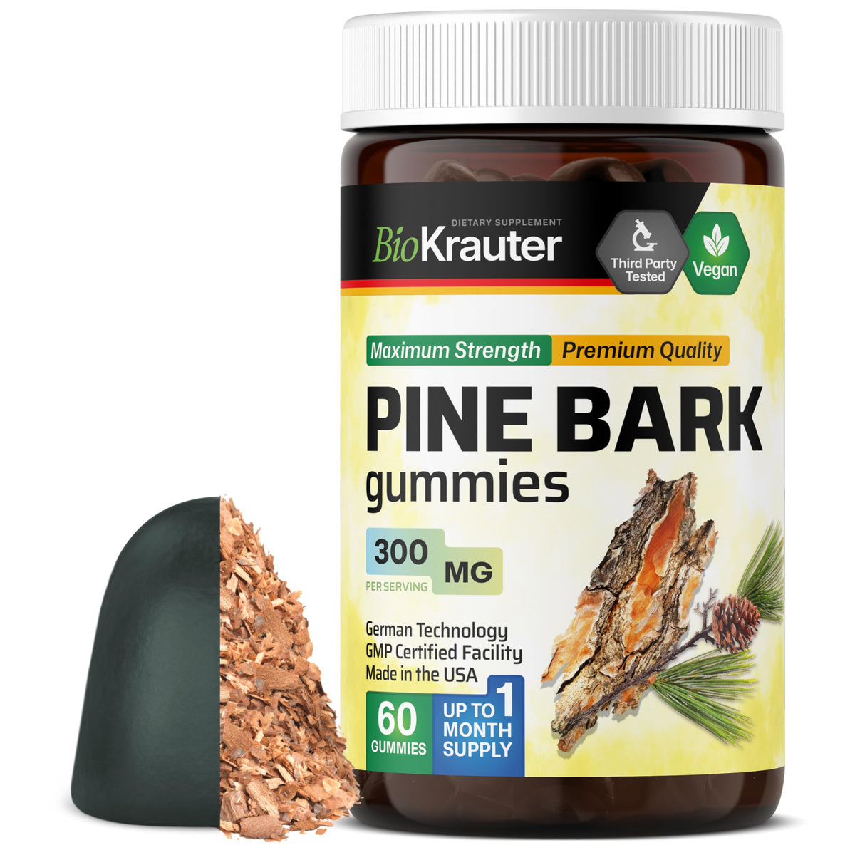 BIO KRAUTER Pine Bark Extract Gummies for Antioxidant Support - 60 Count
