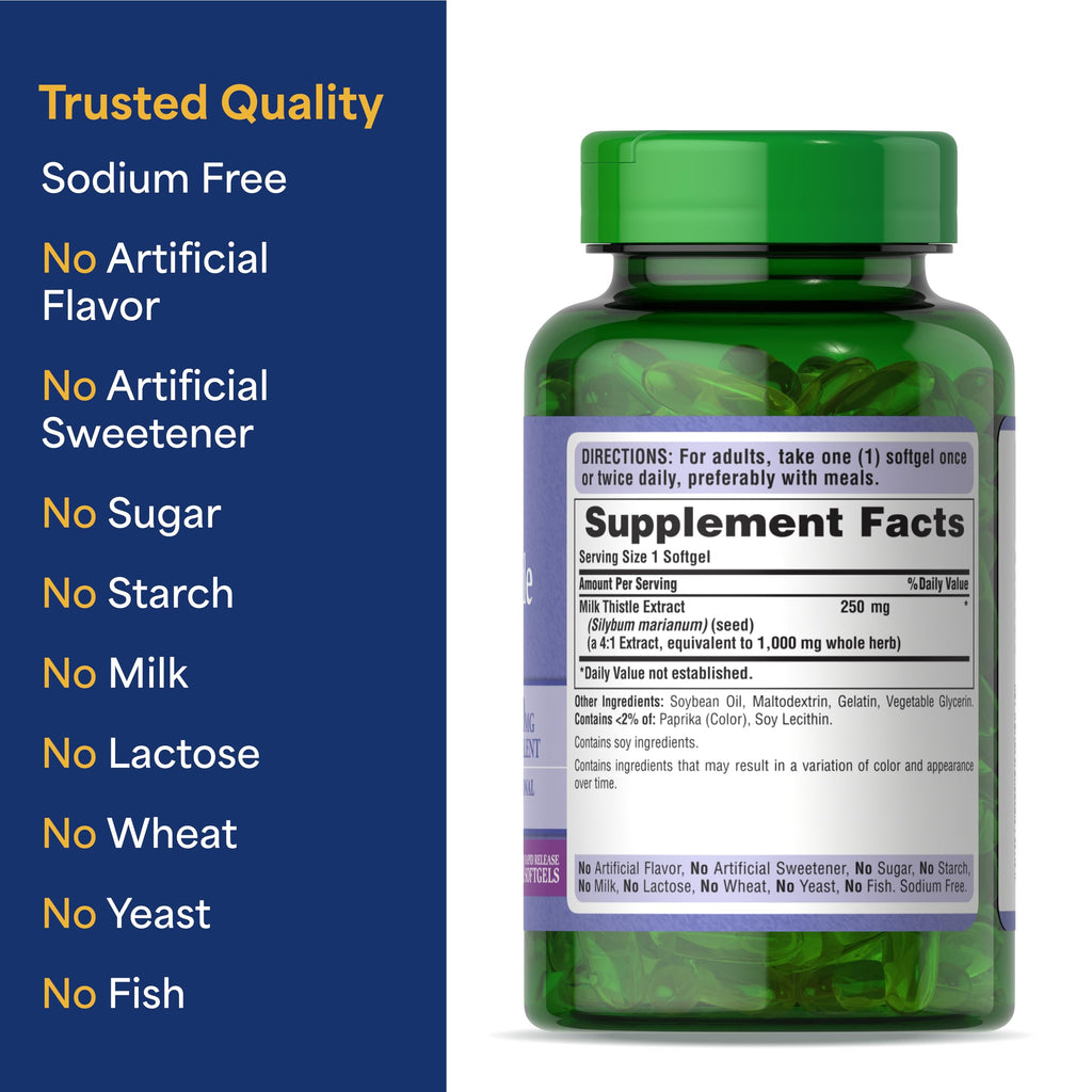 Puritan's Pride Milk Thistle Silymarin 4:1 Extract 250mg - 360 Softgels - image 6