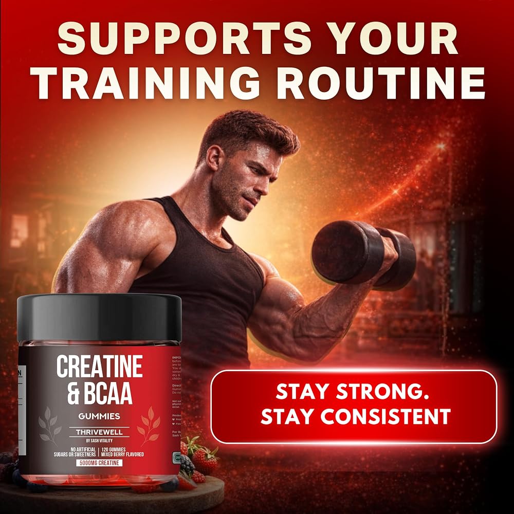 SASH Vitality Creatine Monohydrate Gummies 5000mg with BCAAs - 120 Gummies - image 5