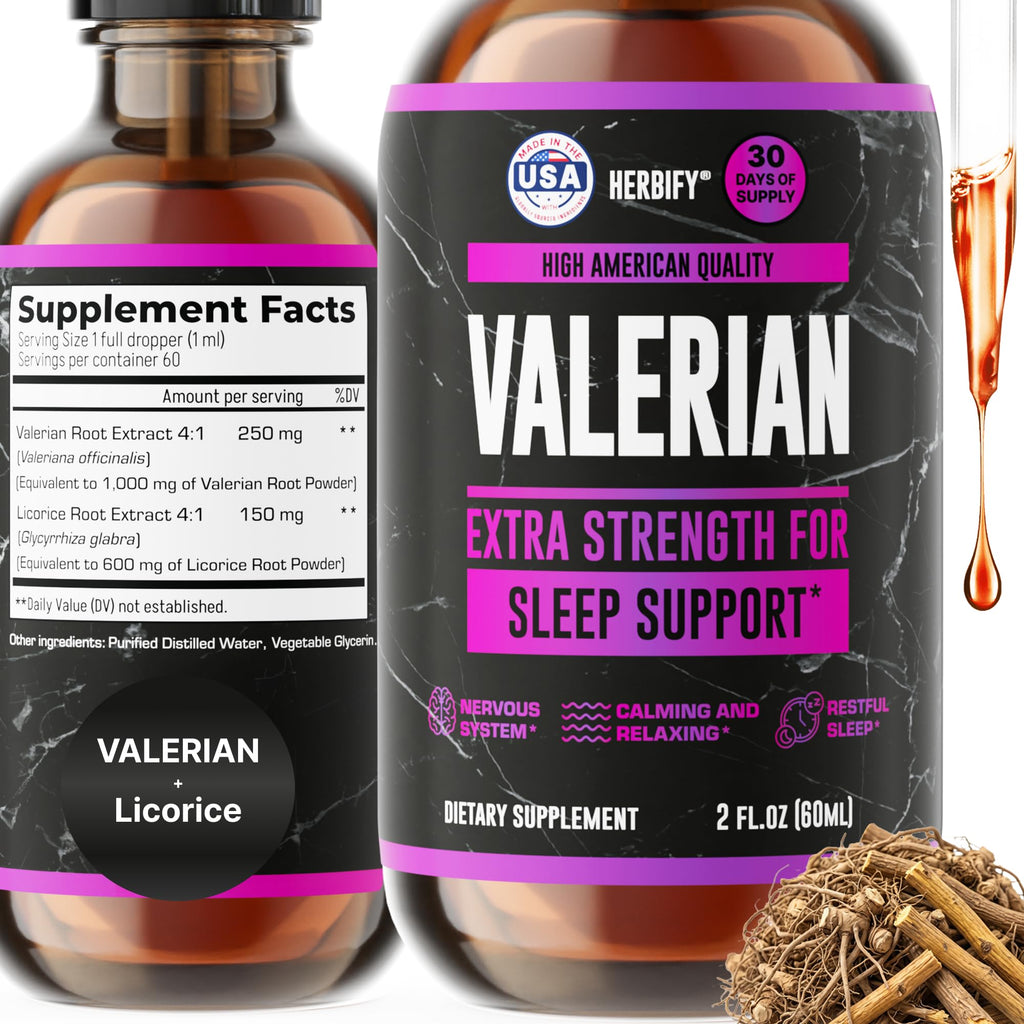 HERBIFY Valerian Root Tincture Liquid Drops for Sleep - 2 Fl Oz