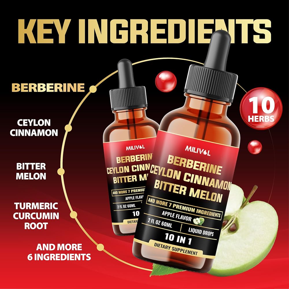 MILIVOL Berberine Liquid Drops with Ceylon Cinnamon - 2 Fl Oz - image 3