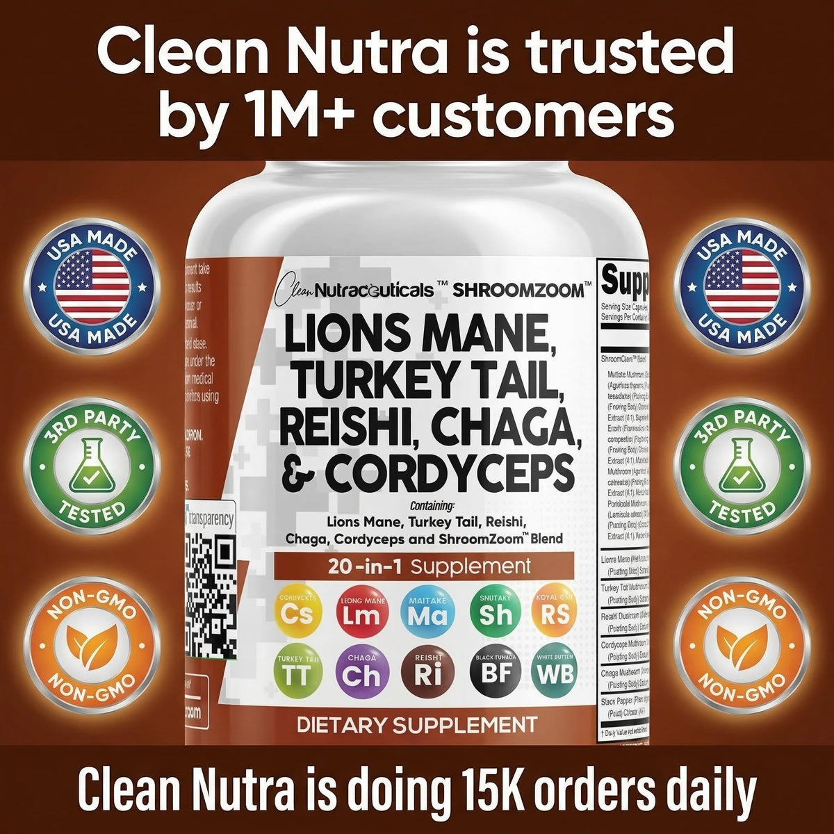 Clean Nutraceuticals Lions Mane 20in1 Mushroom Supplement - 60 Capsules - image 8