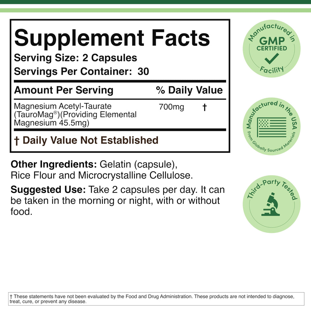 Double Wood Supplements Magnesium Taurate Supplement for Cardiovascular Health