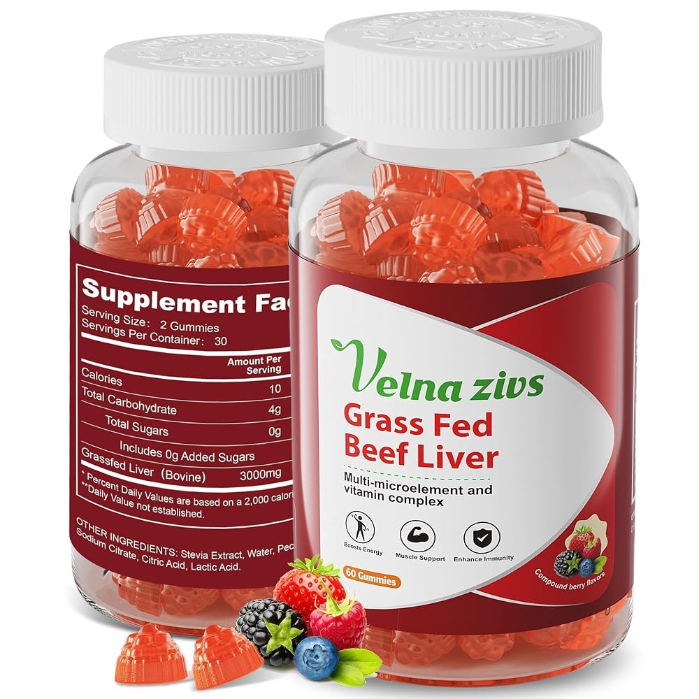 Velna zivs Grass Fed Beef Liver Gummies for Energy & Immunity - 60 Count