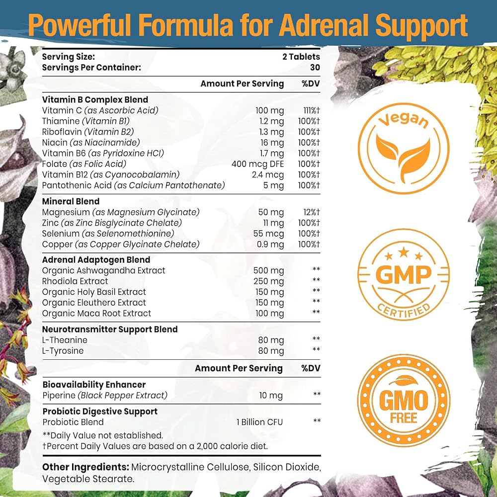 Tervaies Adrenal Support Adaptogen Complex - 60 Tablets - image 2
