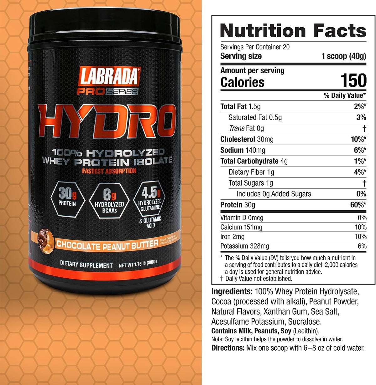Labrada Hydro 100% Pure Hydrolyzed Whey Protein Isolate Powder