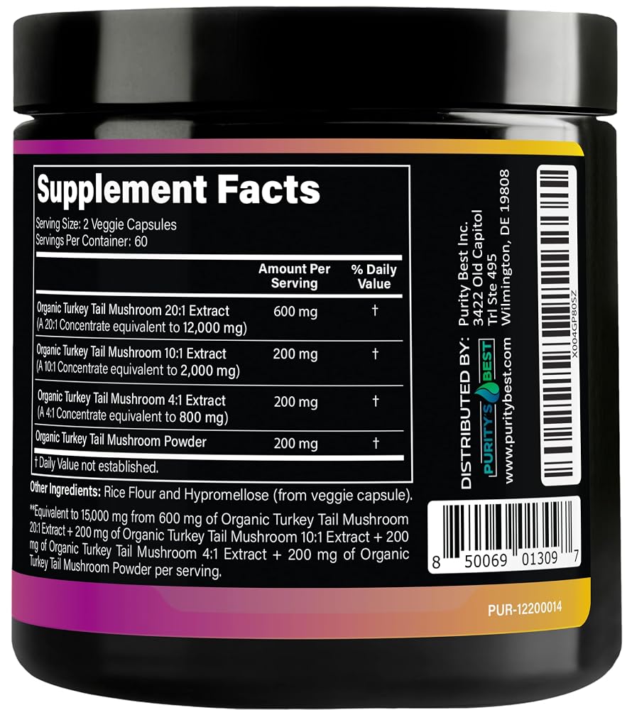 Purity`s Best Purity's Best Turkey Tail Mushroom Immune Support - 120 Capsules - image 6