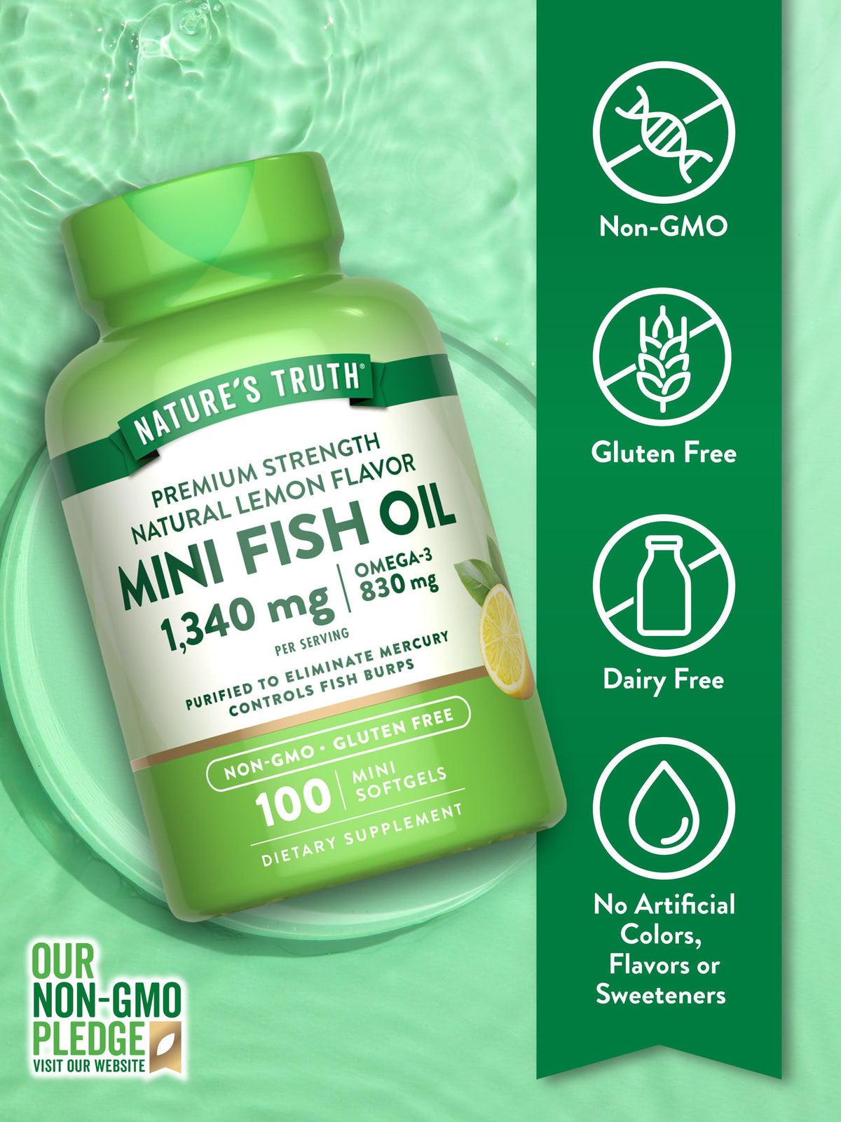 Nature's Truth Mini Fish Oil Omega 3 1340 mg - 100 Softgels - image 3