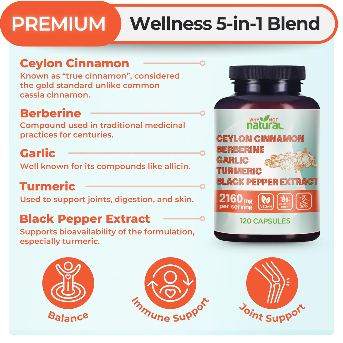 Why Not Natural 5-in-1 Organic Ceylon Cinnamon Capsules - 120 Count - image 2