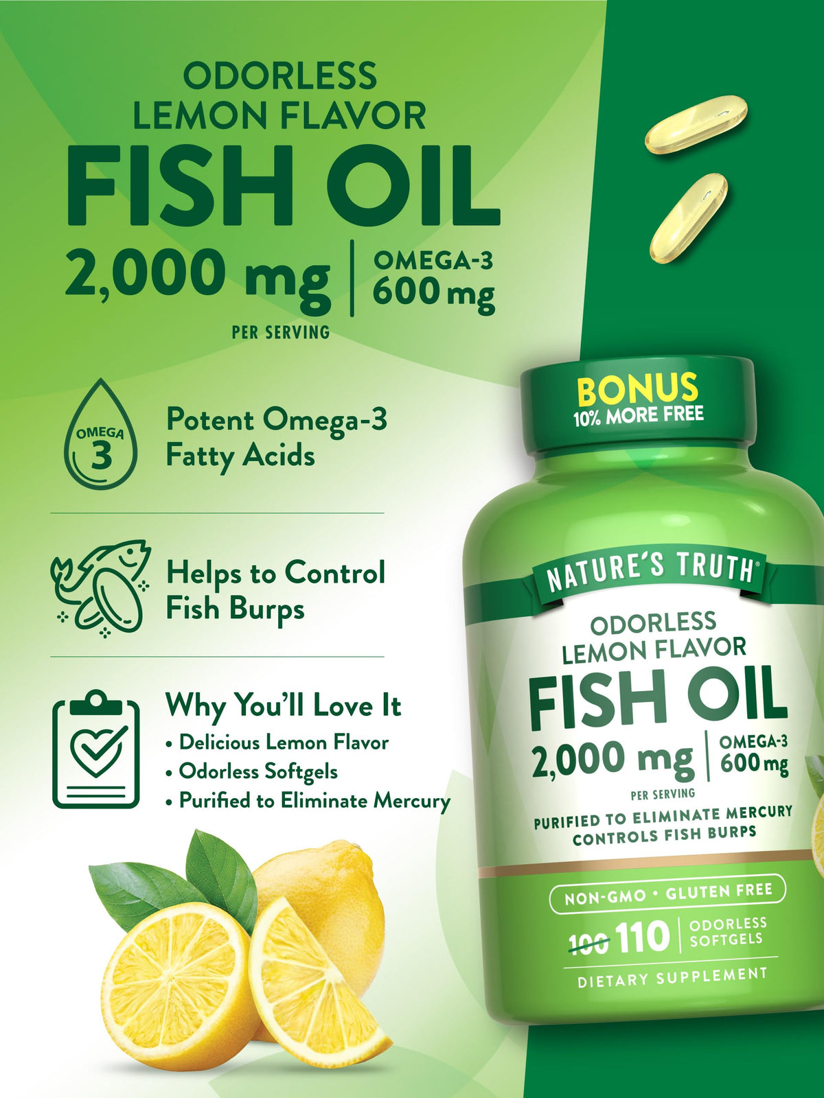 Nature's Truth Fish Oil 2000mg Omega-3 - 110 Softgels - image 5