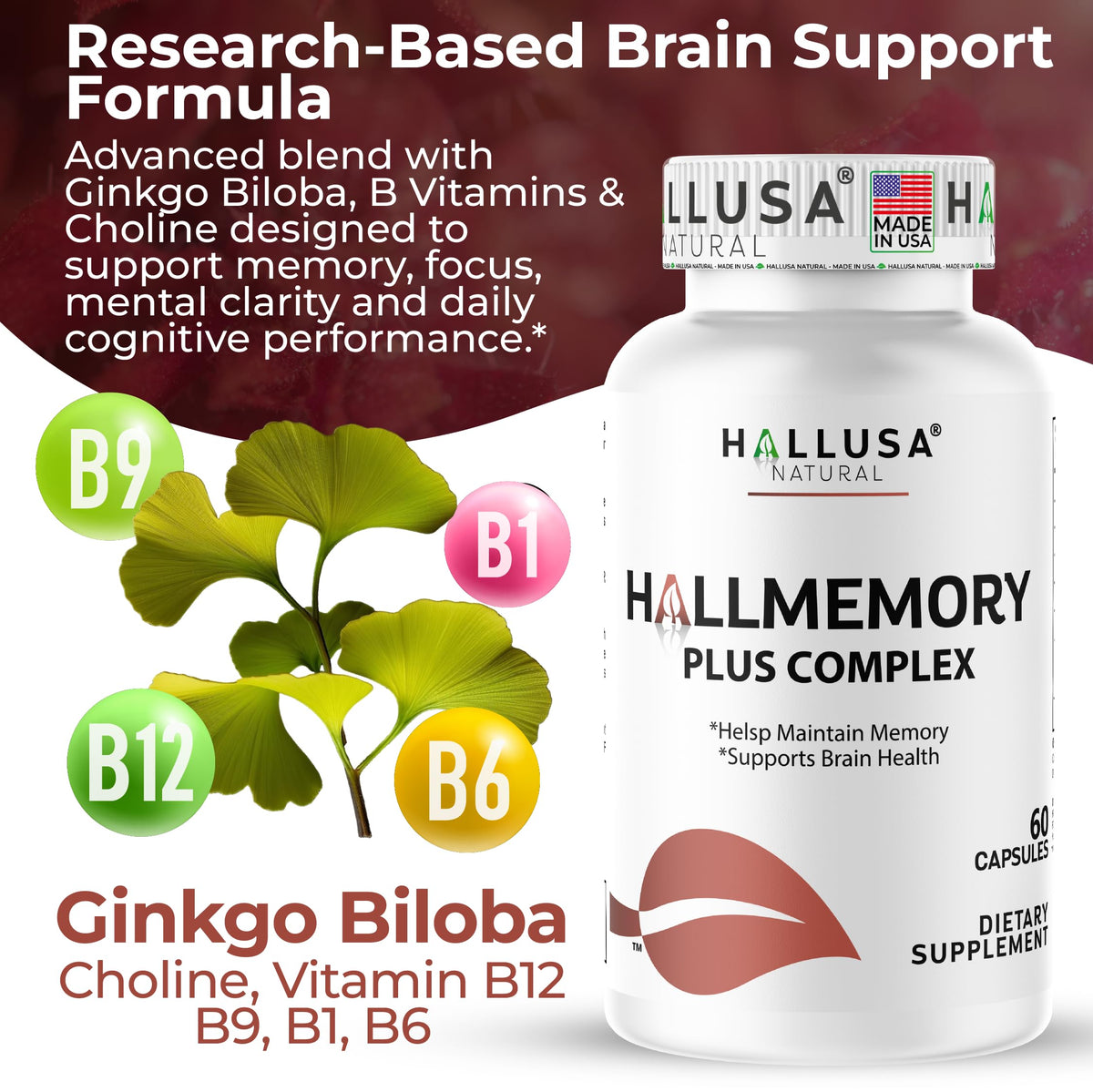 Hallusa Natural Memory & Brain Health Support - 60 Capsules - image 4