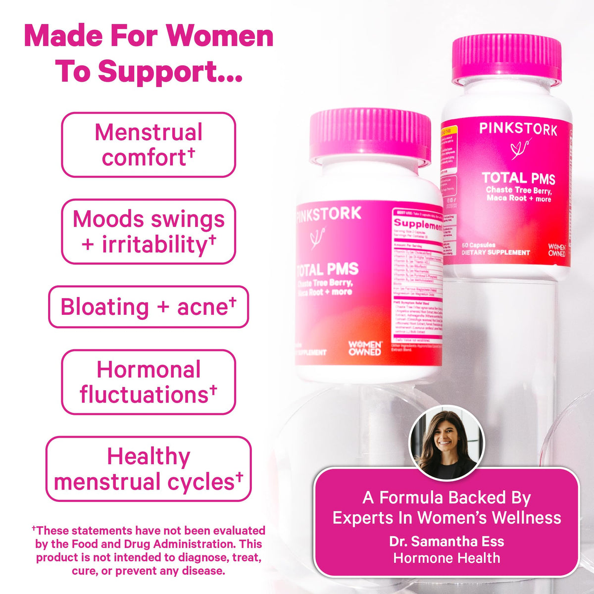 Pink Stork PMS Supplement for Women, Hormone Balance Support - 60 Capsules - image 3