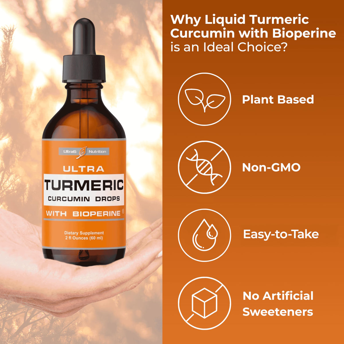 Ultra6 Nutrition Liquid Turmeric Curcumin Extract with Black Pepper - 2 Fl Oz - image 2