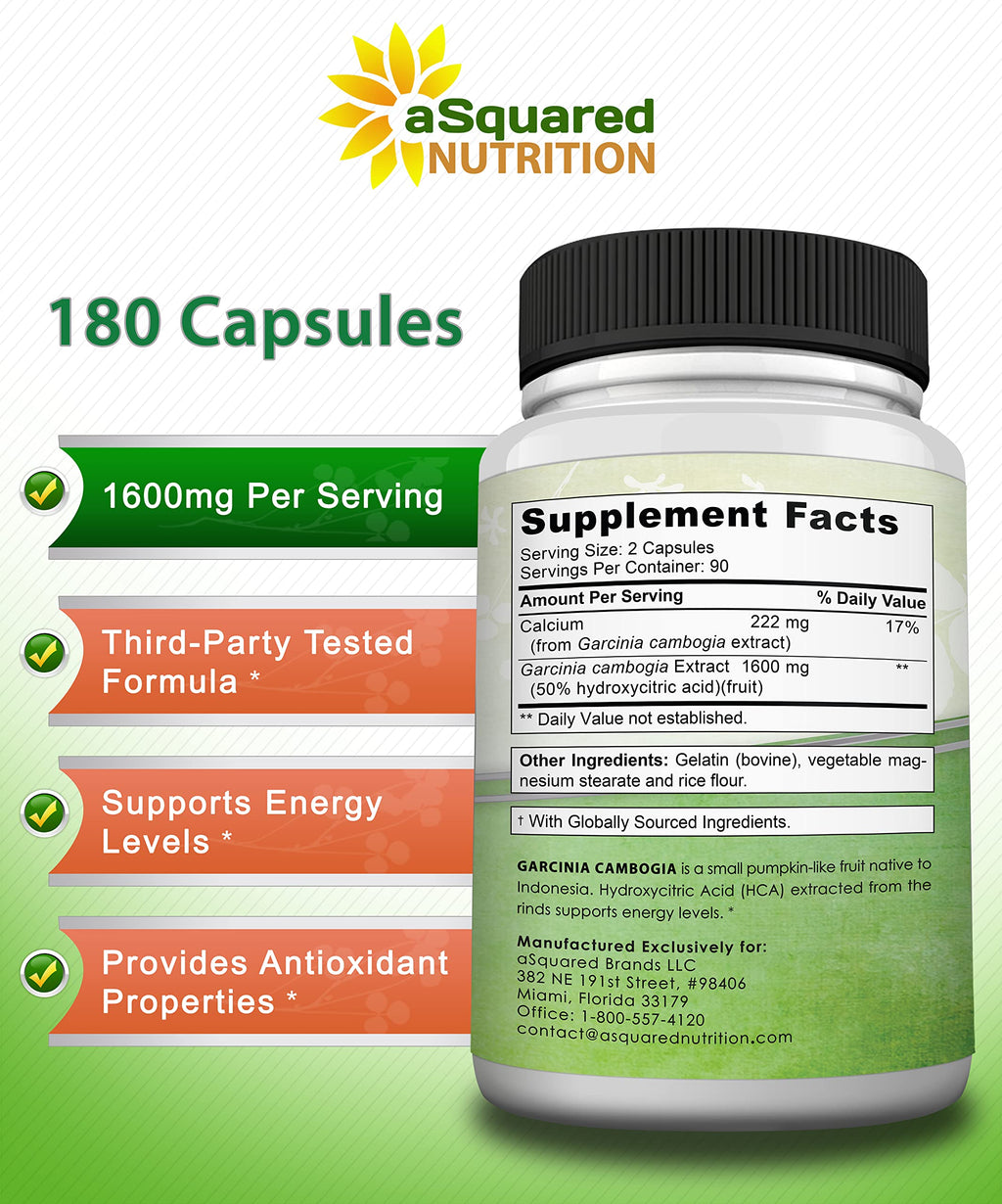 aSquared Nutrition Garcinia Cambogia 1600mg - 180 Capsules - image 5
