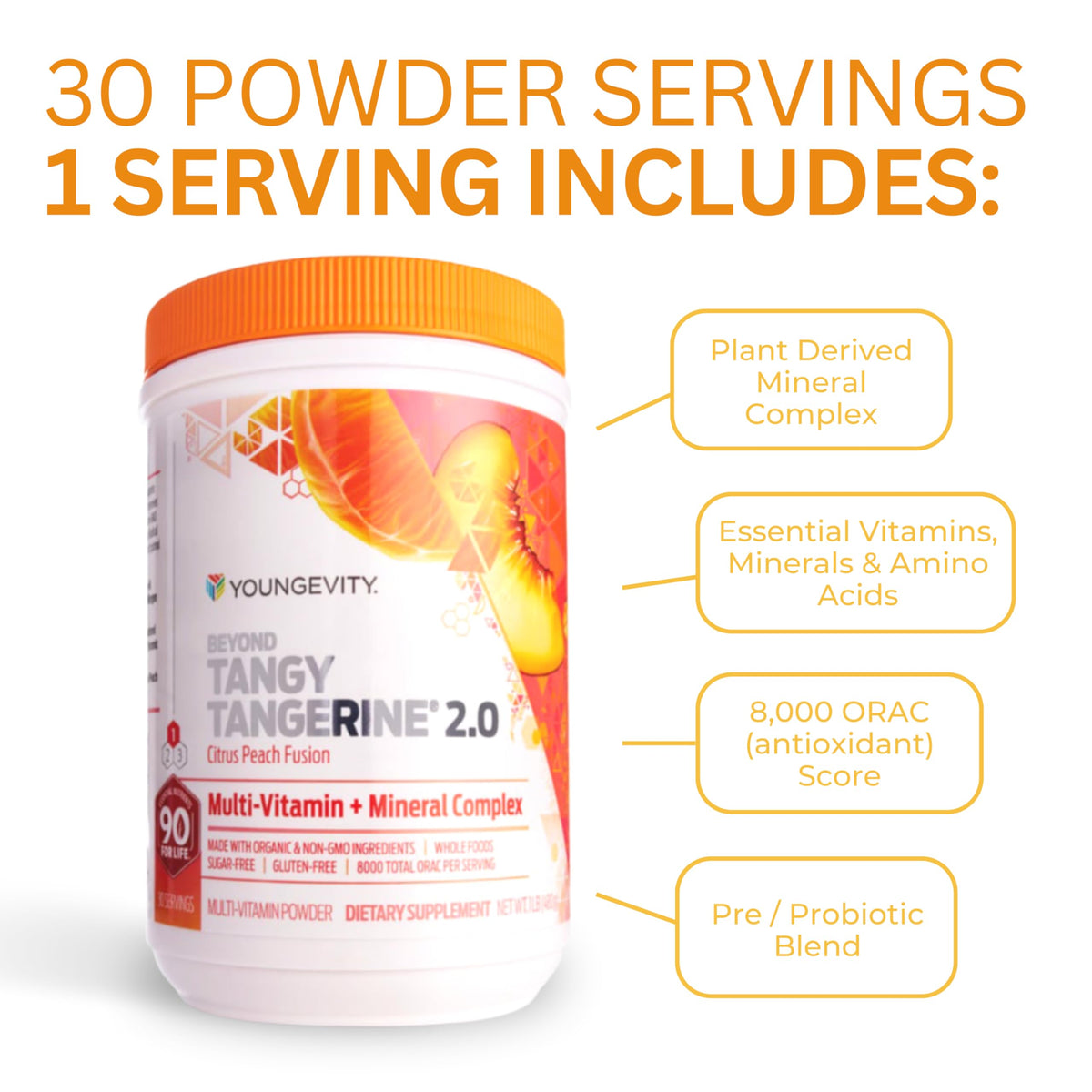 Youngevity Beyond Tangy Tangerine 2.0 Citrus Peach Infusion Canister
