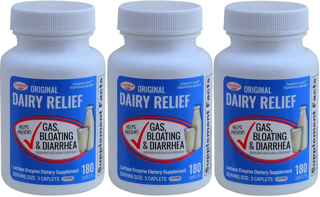 Certified Plus Lactase Enzyme 180 Caplets Generic Lactaid Original