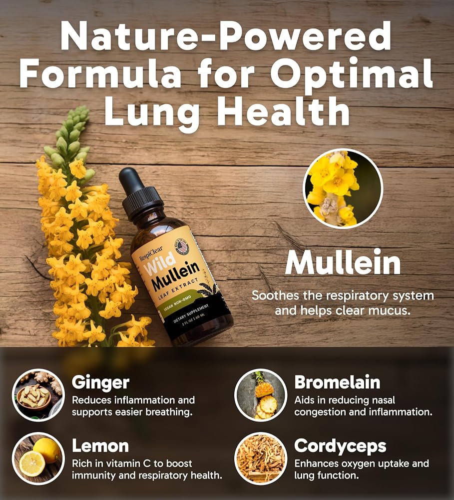 RESPICLEAR Mullein Drops with Ginger & Lemon for Lung Health - 2 Fl Oz - image 3