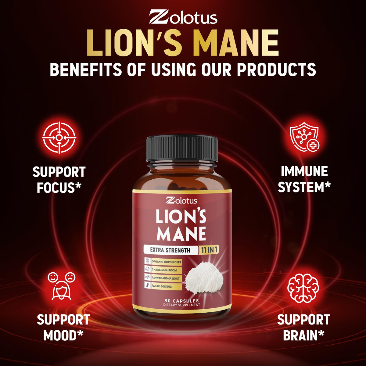Zolotus Lions Mane Mushroom 11-in-1 Capsules - 90 Capsules - image 5