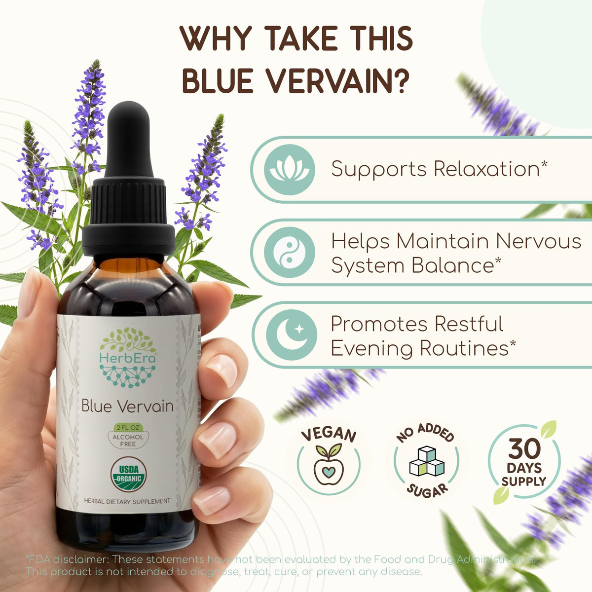 HerbEra Blue Vervain Alcohol-Free Herbal Extract Tincture