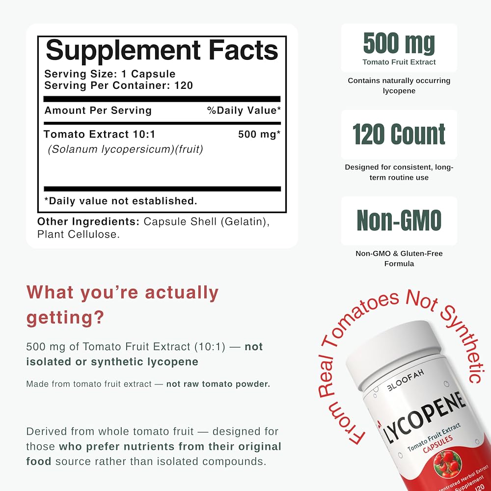 Bloofah Lycopene 500mg Tomato Extract Supplement - 120 Capsules - image 2