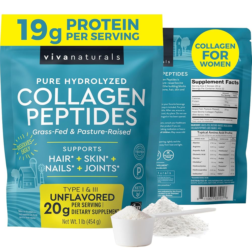 Viva Naturals Collagen Peptides Powder Grass-Fed - 1lb