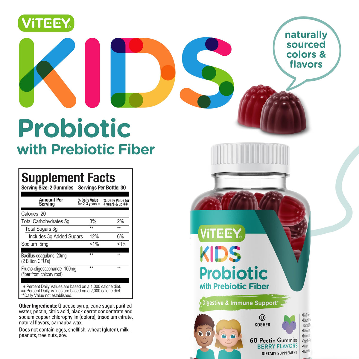 Viteey Probiotics Plus Prebiotics Fiber Gummies