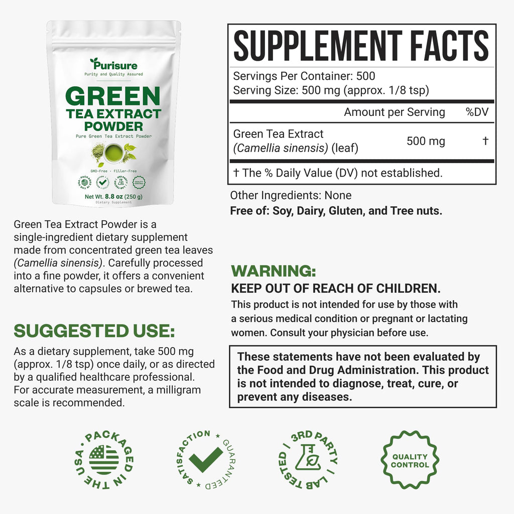 Purisure Green Tea Extract Powder - 500 Servings - image 2