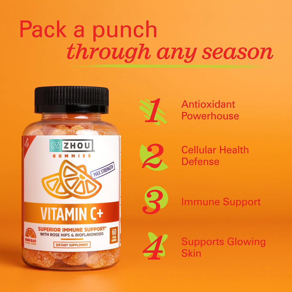 ZHOU Vitamin C+ Gummies for Immune Support - 60 Vegan Gummies - image 3
