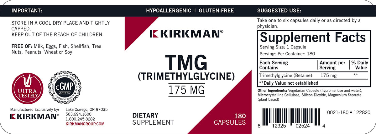 Kirkman TMG Trimethylglycine 175 mg - 180 Capsules - image 3