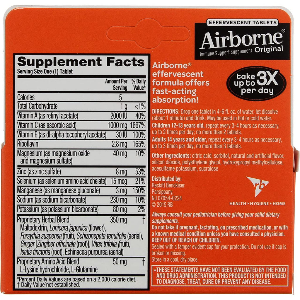 Airborne Effervescent Tablets with Vitamin C Zesty Orange - 40 Tablets - image 2