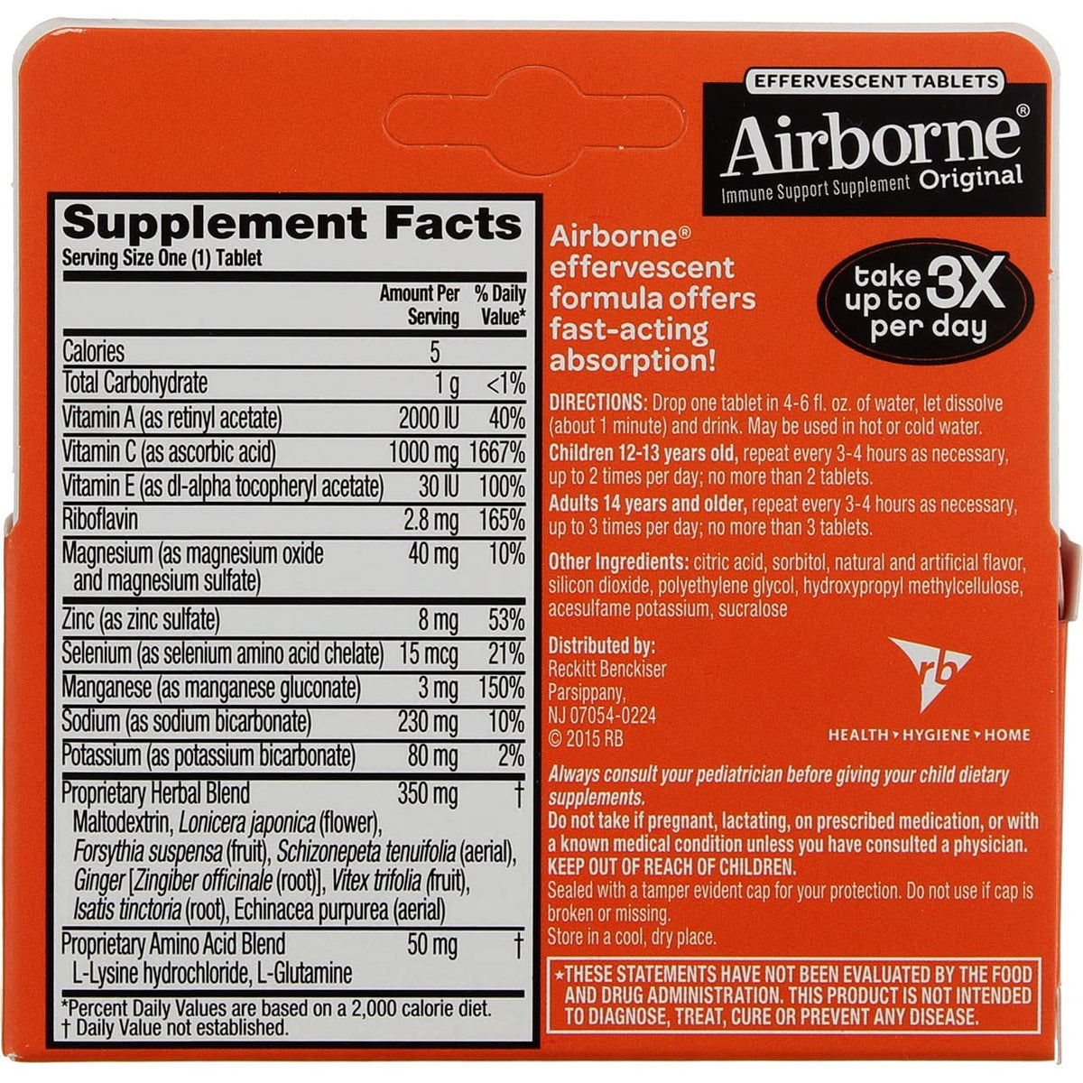 Airborne Effervescent Tablets with Vitamin C Zesty Orange - 40 Tablets - image 2