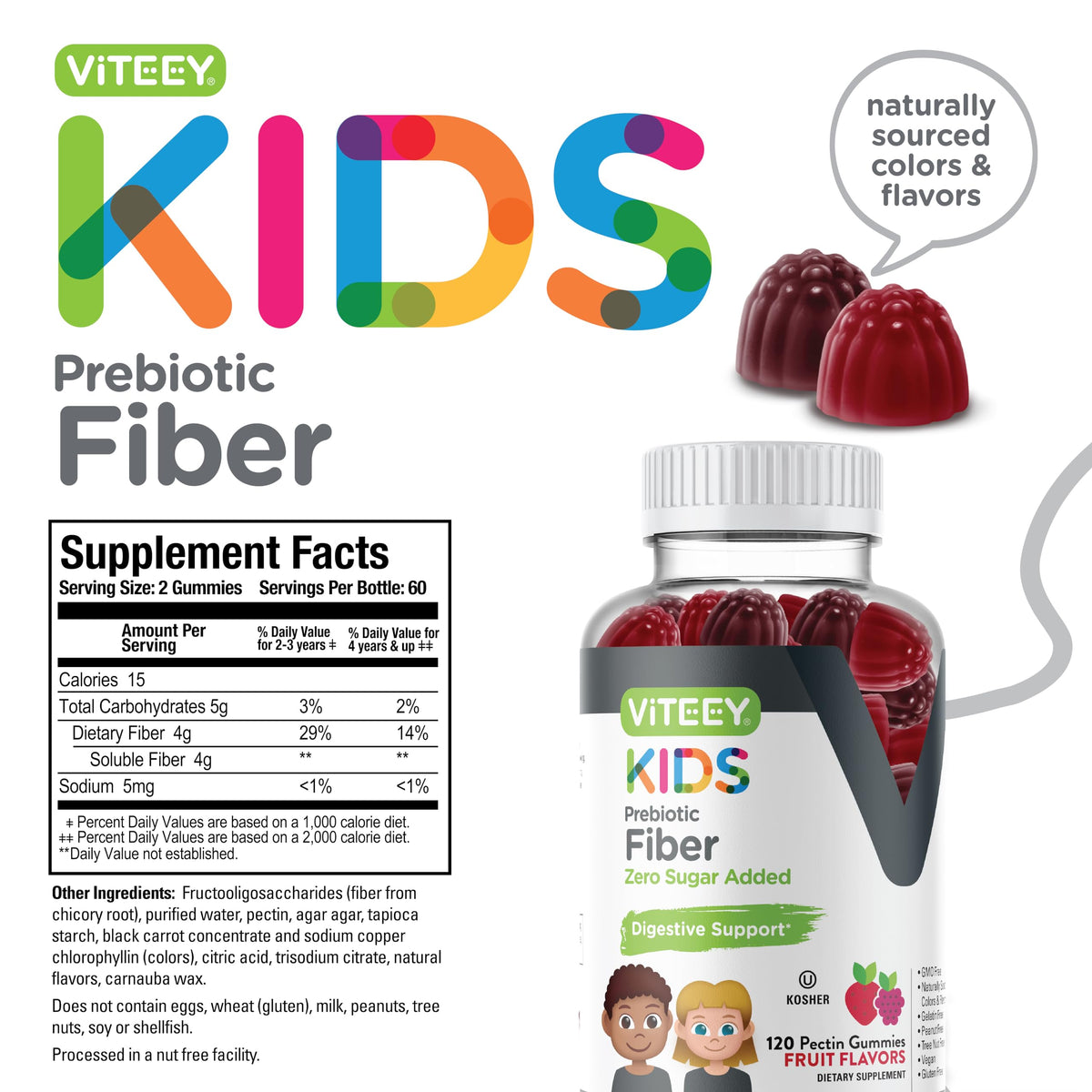 Viteey Prebiotic Kids Fiber 4g Gummies - 120 Count - image 4