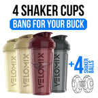 VELOMIX 4 Pack 28oz Protein Shaker Bottle for Protein Mixes