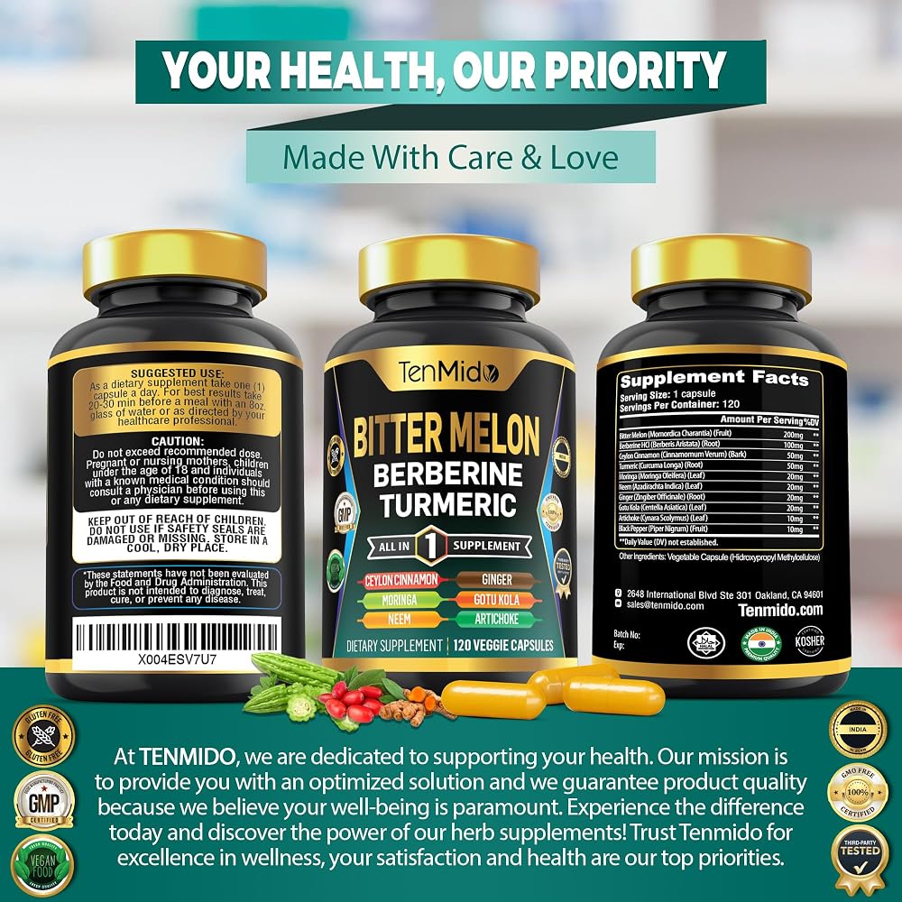 Tenmido Bitter Melon 10-in-1 Formula Capsules - 120 Count - image 7