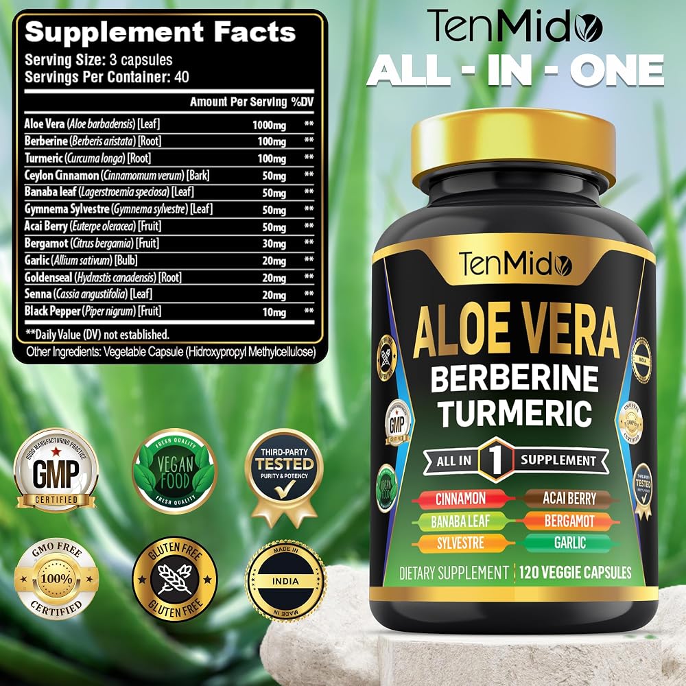 Tenmido Aloe Vera Capsules 12-in-1 Herbal Supplement - 120 Capsules - image 2
