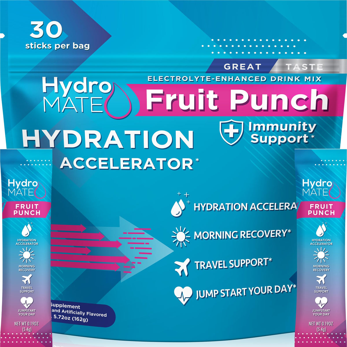 HydroMATE Electrolyte Powder Variety Pack Hydration Packets Low Sugar