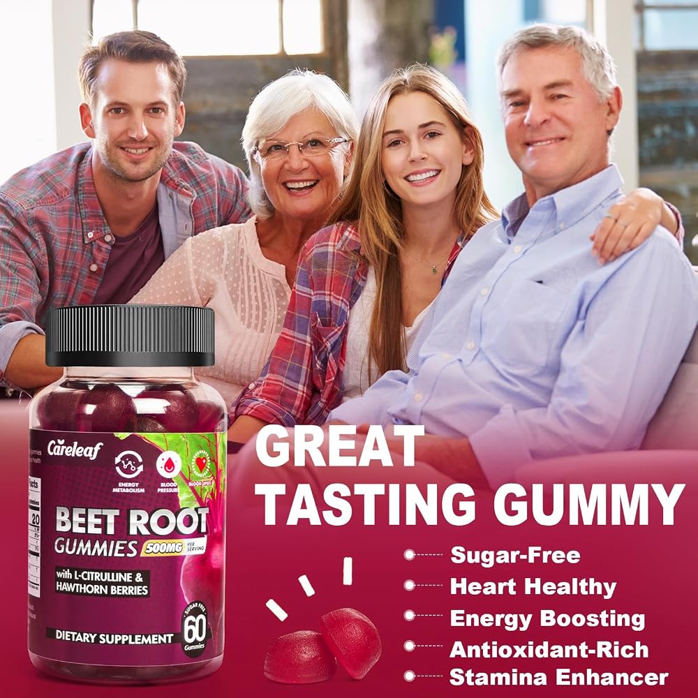 careleaf Sugar-Free Vegan Beetroot Gummies with L-Citrulline - 60 Count - image 4