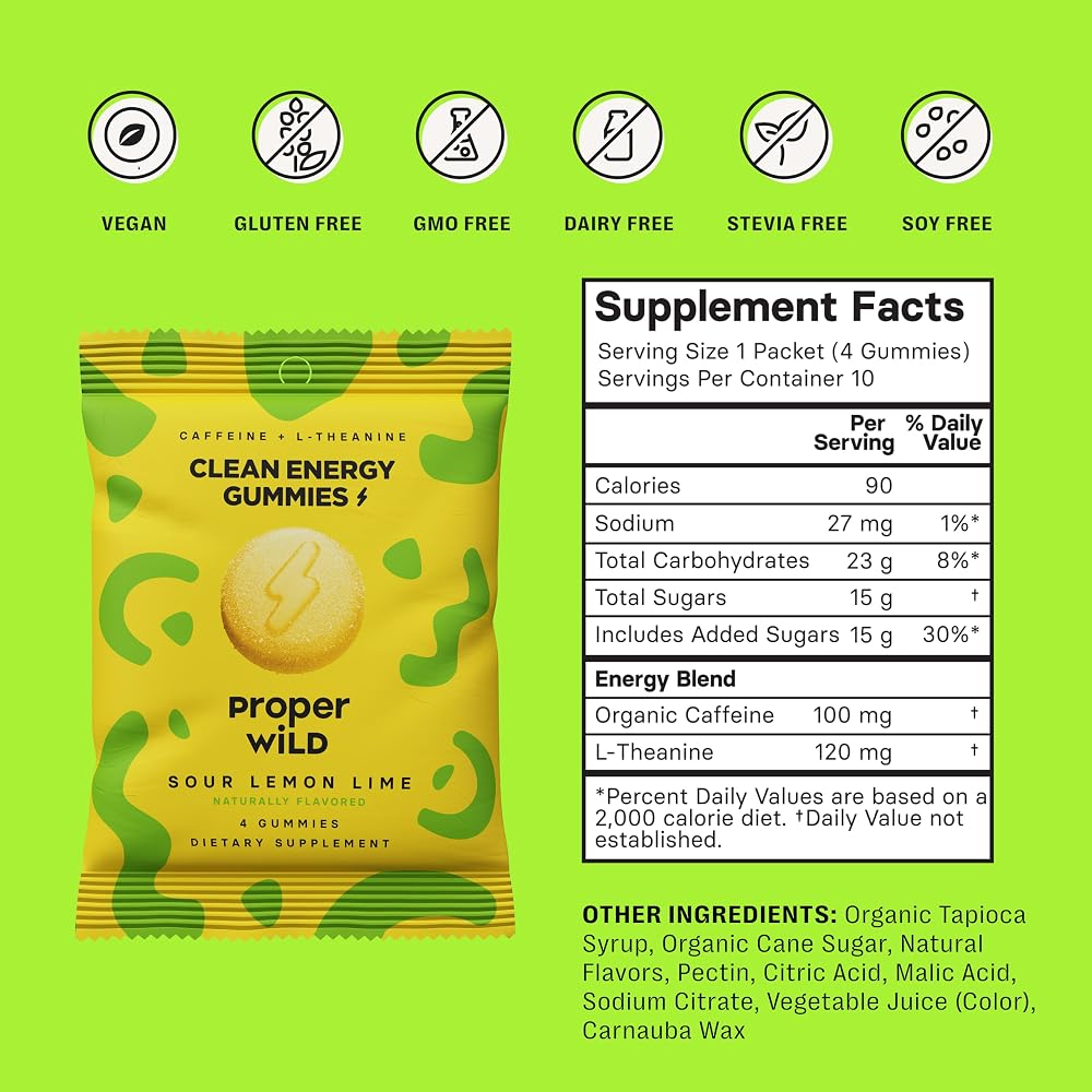 Proper Wild Vegan Energy Gummies with L-Theanine & Organic Caffeine