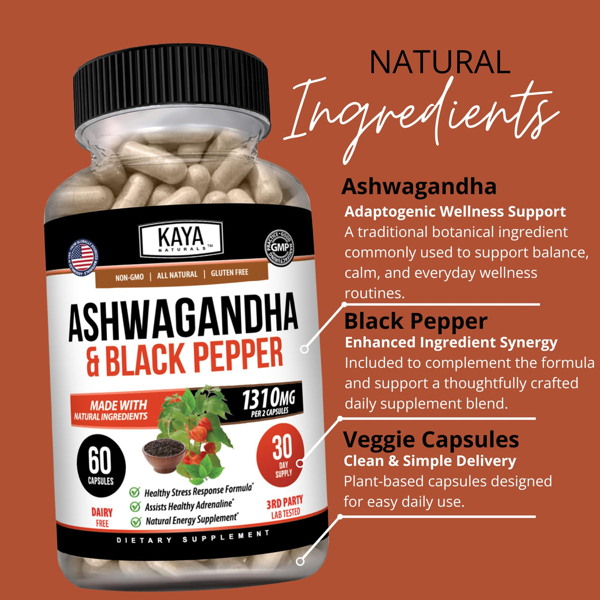 Kaya Naturals Root Powder Capsules - Pure Nature Ashwaganda