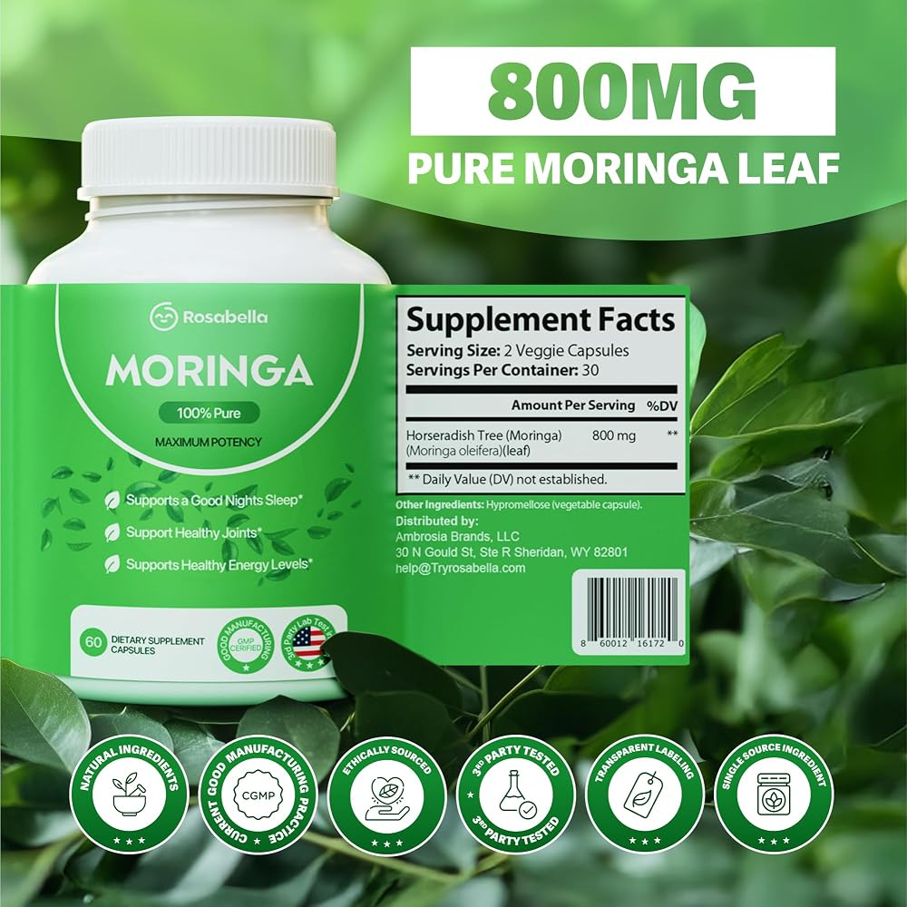 Rosabella Moringa Powder Capsules - Pure Nutrient-Rich Moringa Powder