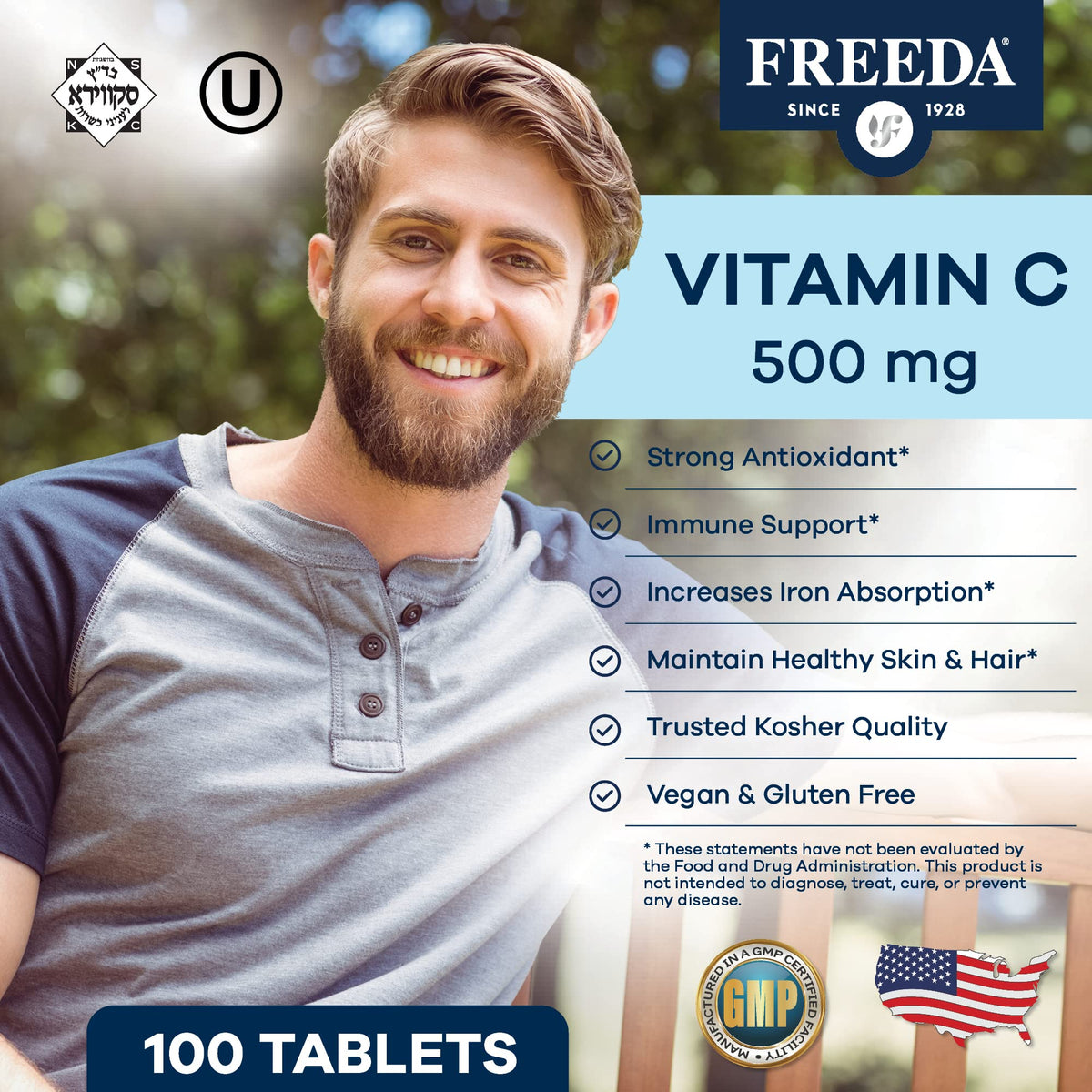 FREEDA Vitamin C 500mg Tablets Vegan & Kosher - 100 Tablets - image 2