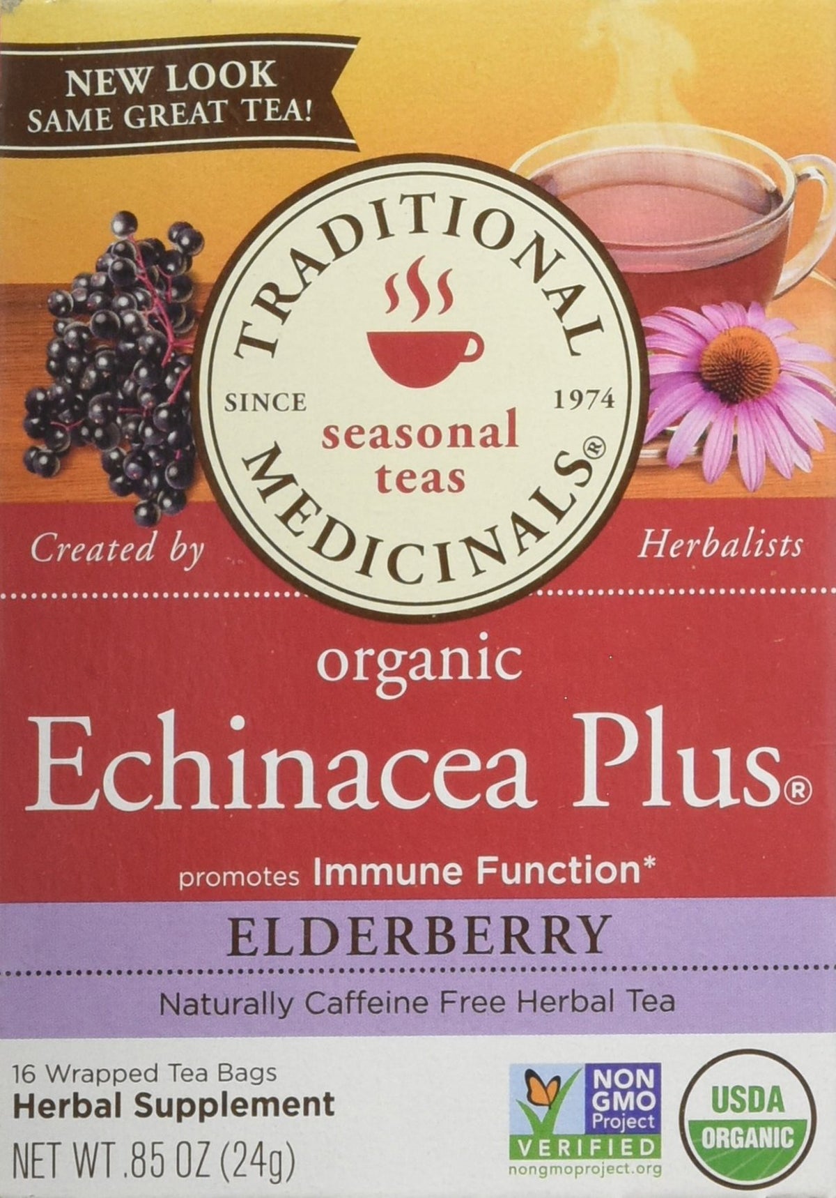 Traditional Medicinals Echinacea Plus Elderberry Immune Support - 16 Tea Bags