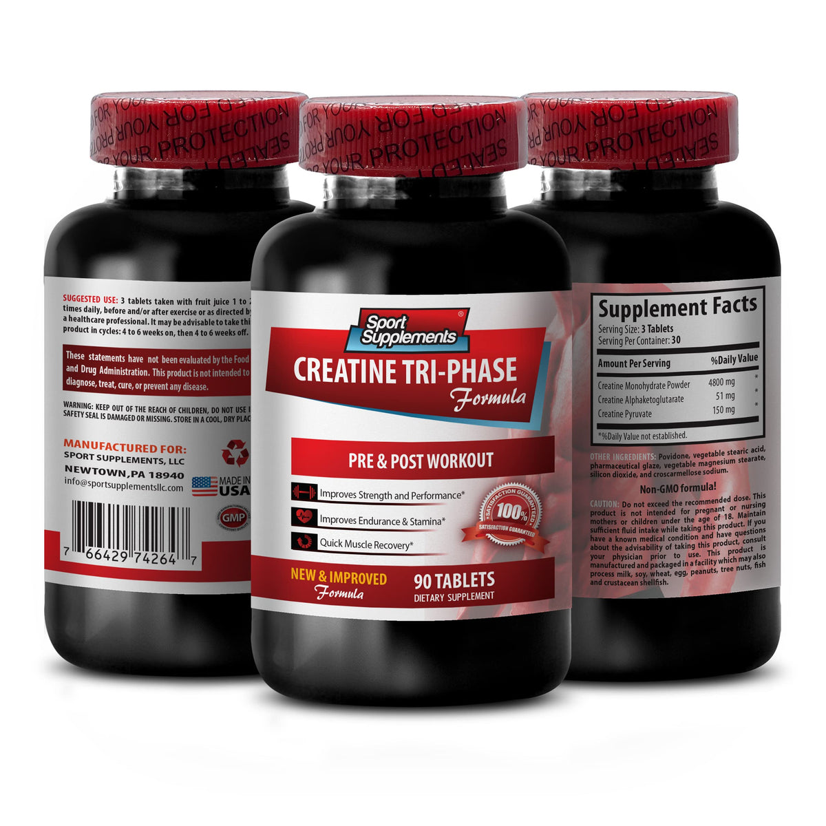Sport Supplement Creatine Tri-Phase Capsules - 90 Tablets