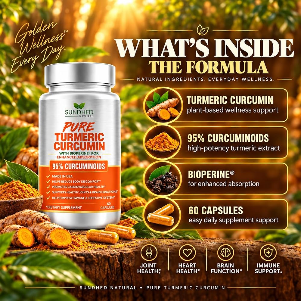 Sundhed Natural Pure Turmeric Curcumin Capsules - 60 Capsules - image 3