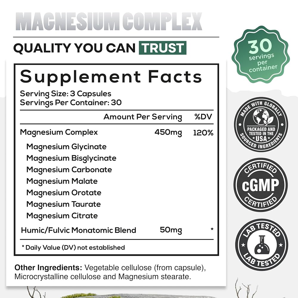Wild Foods Magnesium Complex Supplement with 7X Forms, 90 Capsules