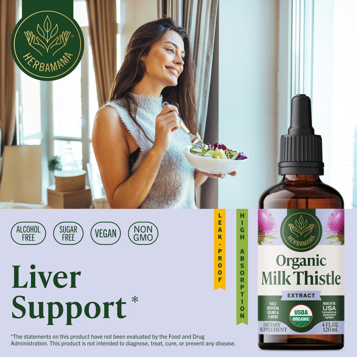 HERBAMAMA USDA Organic Milk Thistle Supplement for Liver Support - 4 oz - image 3