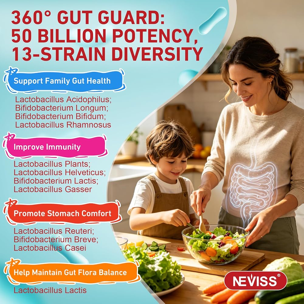 NEVISS Sugar Free Probiotics Gummies for Women & Men