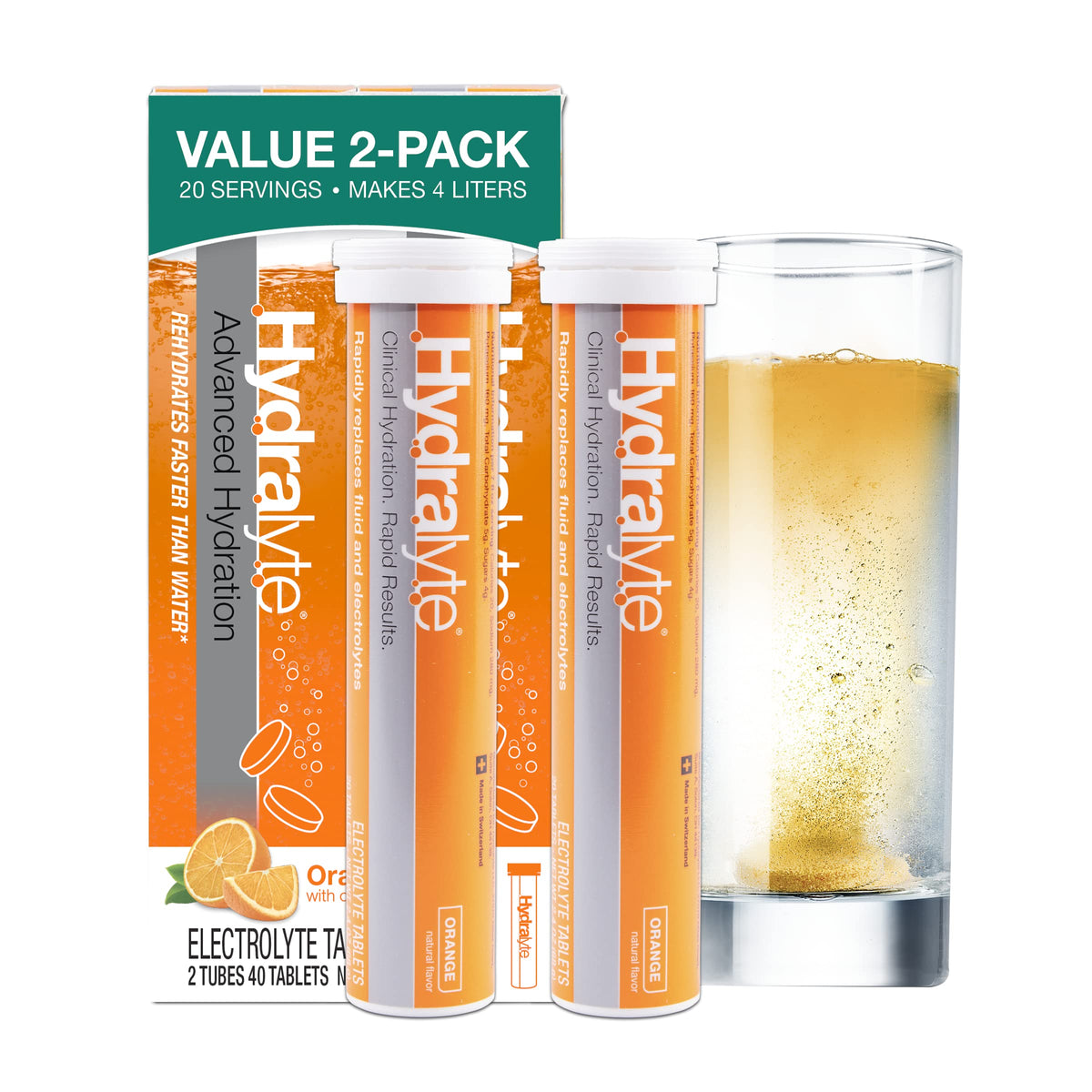 Hydralyte Orange Effervescent Electrolyte Tablets - 40 Count
