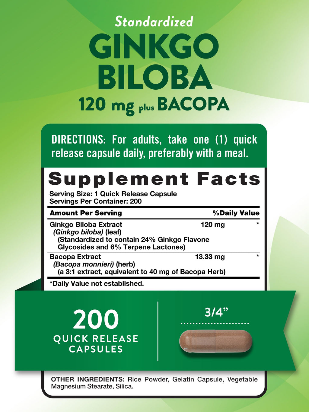 Nature's Truth Ginkgo Biloba 120mg Plus Bacopa - 200 Capsules - image 2